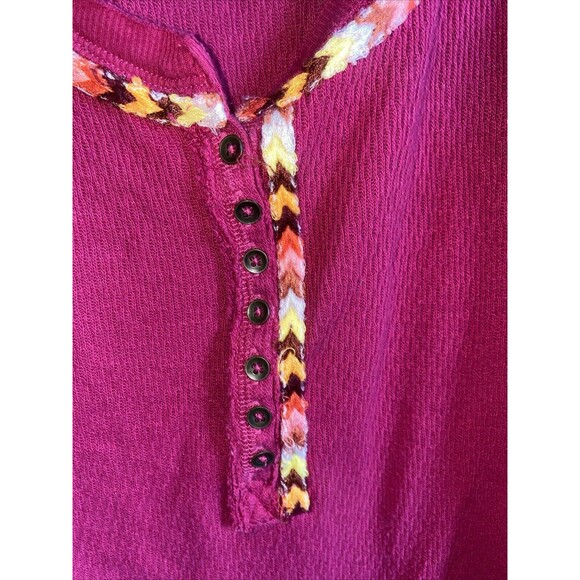 Free People Thermal Henley waffle Aztec Shirt L Pink Western boho hippie - Picture 2 of 10